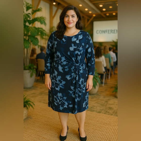 INC International Concepts Asymmetrical 3/4 Sleeves Blue Printed Dress Size 3x - Picture 2 of 14